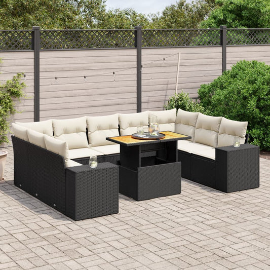 10-tlg. Garten-Sofagarnitur mit Kissen Schwarz Poly Rattan