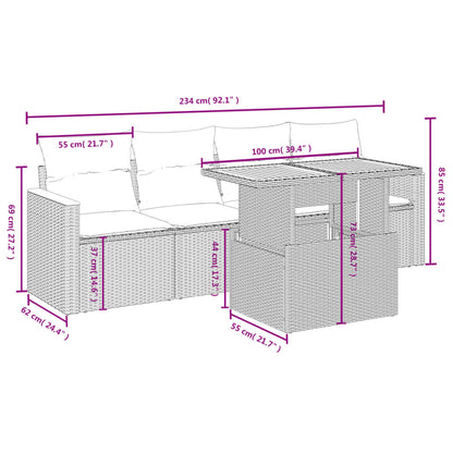 5-tlg. Garten-Sofagarnitur mit Kissen Schwarz Poly Rattan