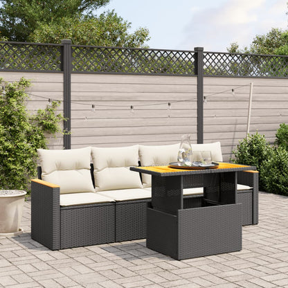 5-tlg. Garten-Sofagarnitur mit Kissen Schwarz Poly Rattan