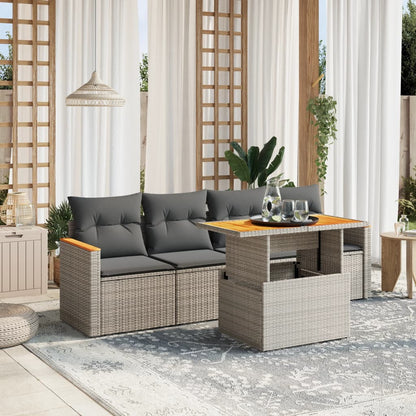 5-tlg. Garten-Sofagarnitur mit Kissen Grau Poly Rattan