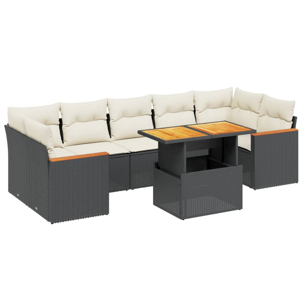 8-tlg. Garten-Sofagarnitur mit Kissen Schwarz Poly Rattan