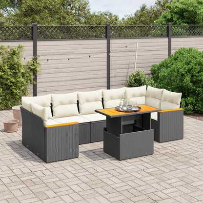 8-tlg. Garten-Sofagarnitur mit Kissen Schwarz Poly Rattan