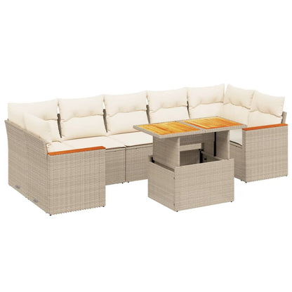 8-tlg. Garten-Sofagarnitur mit Kissen Beige Poly Rattan