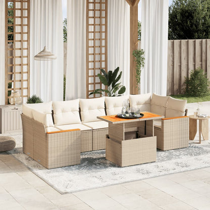 8-tlg. Garten-Sofagarnitur mit Kissen Beige Poly Rattan