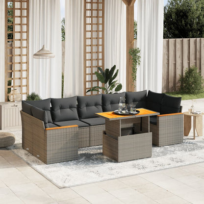 8-tlg. Garten-Sofagarnitur mit Kissen Grau Poly Rattan