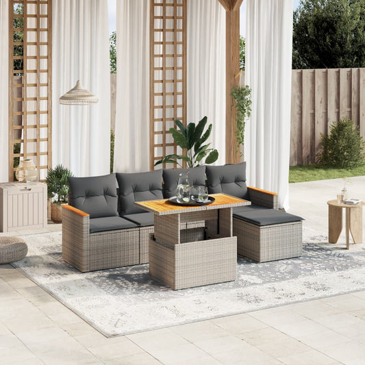 6-tlg. Garten-Sofagarnitur mit Kissen Grau Poly Rattan