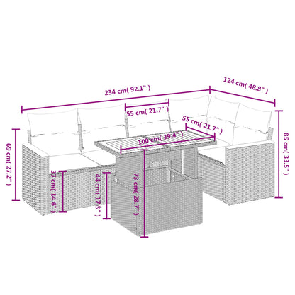 6-tlg. Garten-Sofagarnitur mit Kissen Schwarz Poly Rattan