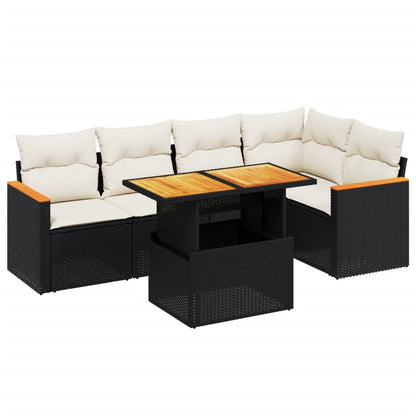 6-tlg. Garten-Sofagarnitur mit Kissen Schwarz Poly Rattan