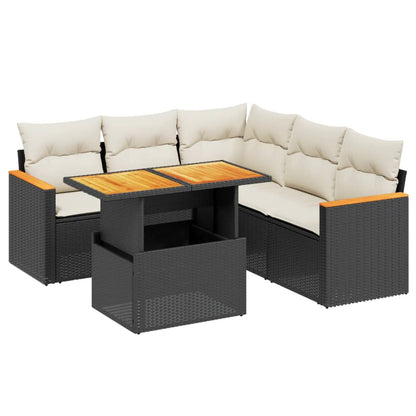 6-tlg. Garten-Sofagarnitur mit Kissen Schwarz Poly Rattan