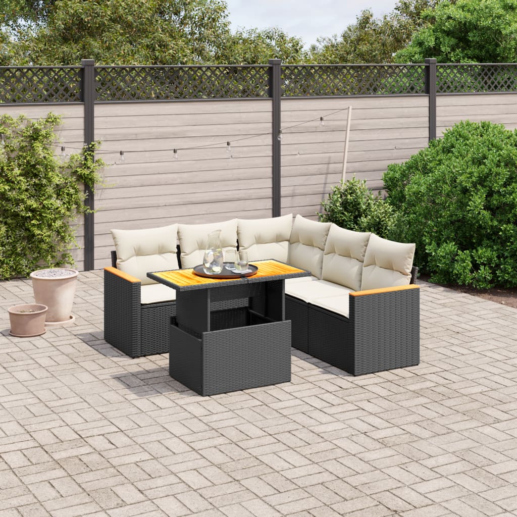 6-tlg. Garten-Sofagarnitur mit Kissen Schwarz Poly Rattan