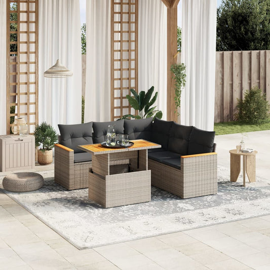 6-tlg. Garten-Sofagarnitur mit Kissen Grau Poly Rattan