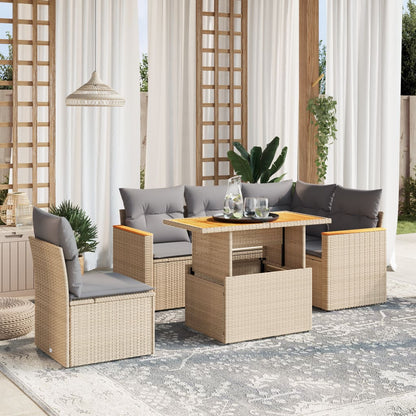 6-tlg. Garten-Sofagarnitur mit Kissen Beige Poly Rattan