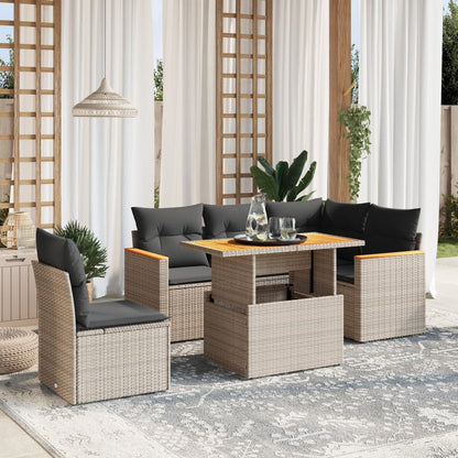 6-tlg. Garten-Sofagarnitur mit Kissen Grau Poly Rattan