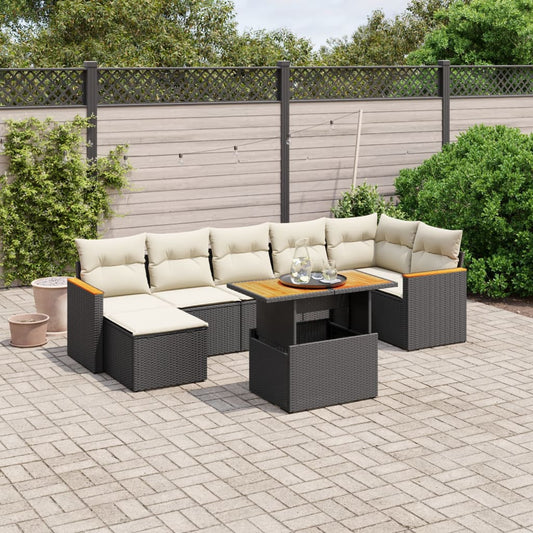 8-tlg. Garten-Sofagarnitur mit Kissen Schwarz Poly Rattan