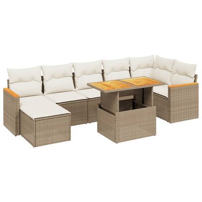 8-tlg. Garten-Sofagarnitur mit Kissen Beige Poly Rattan