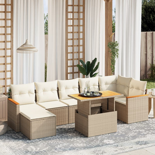 8-tlg. Garten-Sofagarnitur mit Kissen Beige Poly Rattan