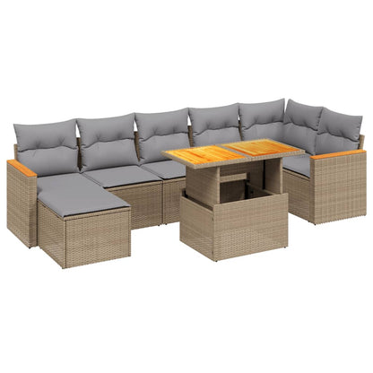 8-tlg. Garten-Sofagarnitur mit Kissen Beige Poly Rattan