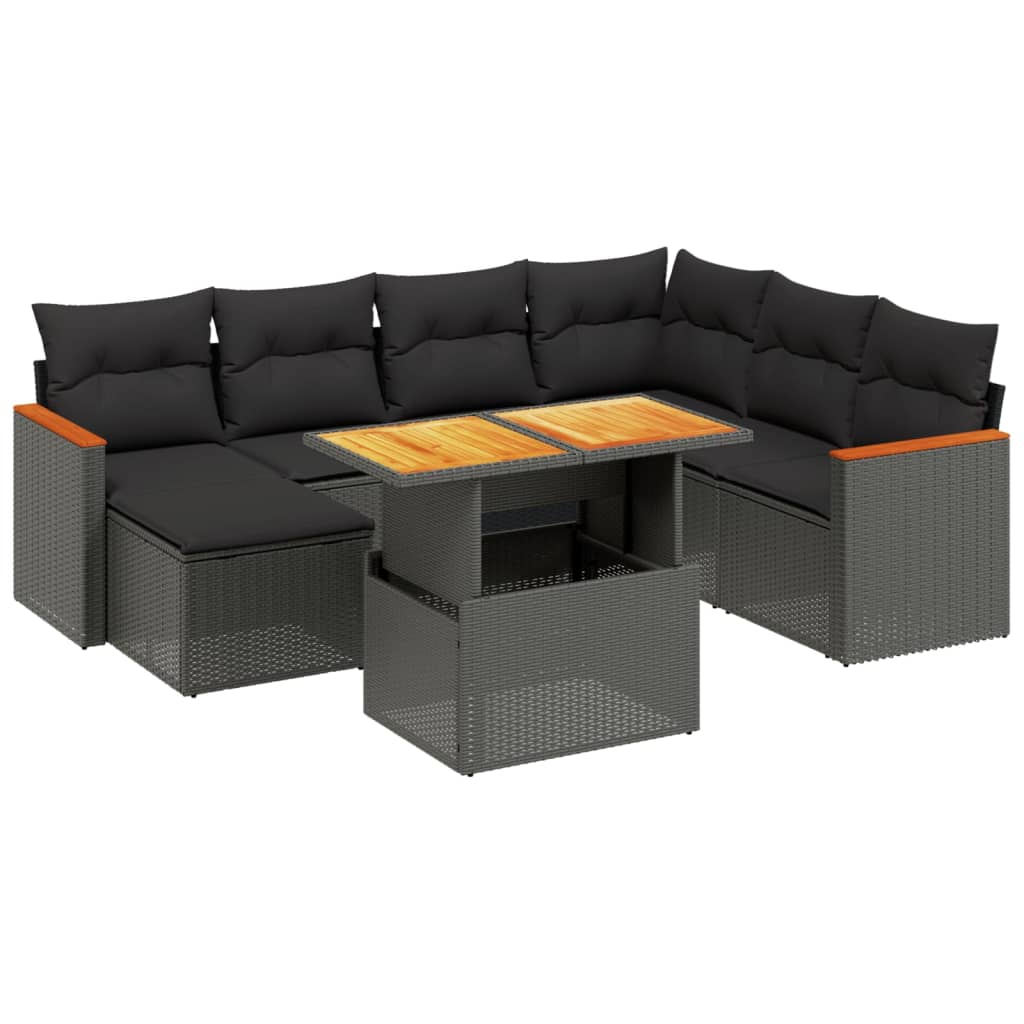 8-tlg. Garten-Sofagarnitur mit Kissen Schwarz Poly Rattan