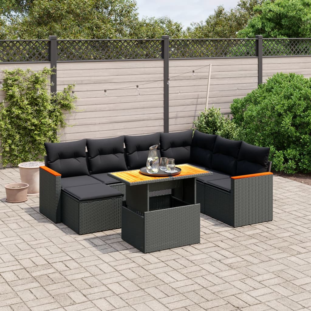 8-tlg. Garten-Sofagarnitur mit Kissen Schwarz Poly Rattan