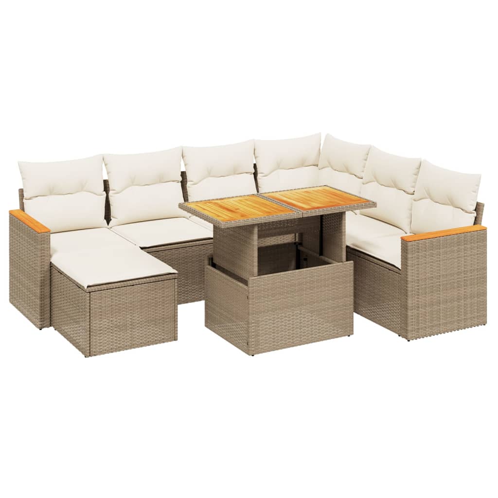 8-tlg. Garten-Sofagarnitur mit Kissen Beige Poly Rattan