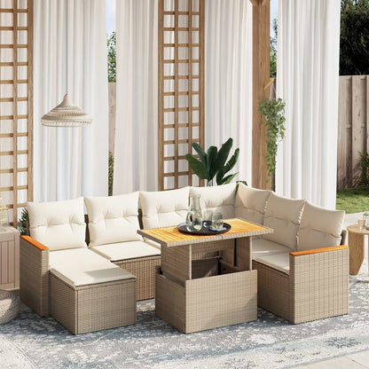 8-tlg. Garten-Sofagarnitur mit Kissen Beige Poly Rattan