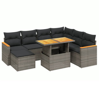 8-tlg. Garten-Sofagarnitur mit Kissen Grau Poly Rattan