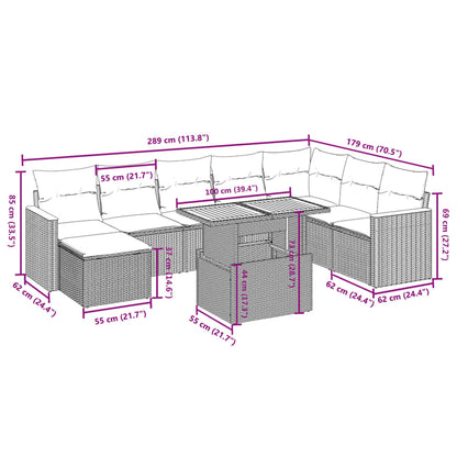 9-tlg. Garten-Sofagarnitur mit Kissen Schwarz Poly Rattan