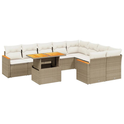 10-tlg. Garten-Sofagarnitur mit Kissen Beige Poly Rattan