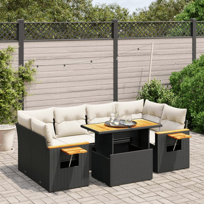 7-tlg. Garten-Sofagarnitur mit Kissen Schwarz Poly Rattan