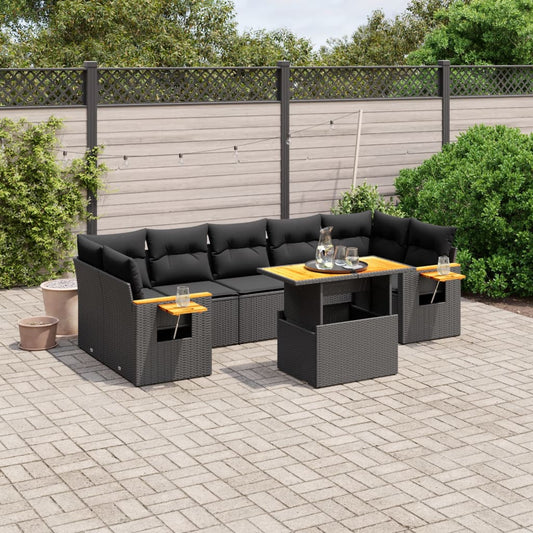 8-tlg. Garten-Sofagarnitur mit Kissen Schwarz Poly Rattan