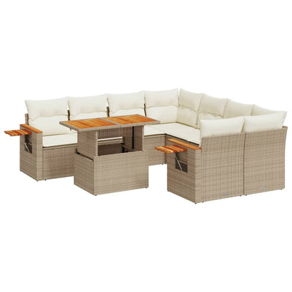 9-tlg. Garten-Sofagarnitur mit Kissen Beige Poly Rattan