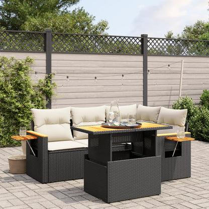 5-tlg. Garten-Sofagarnitur mit Kissen Schwarz Poly Rattan