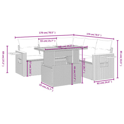 6-tlg. Garten-Sofagarnitur mit Kissen Grau Poly Rattan