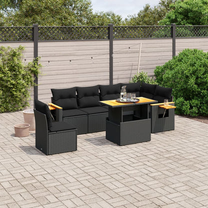 7-tlg. Garten-Sofagarnitur mit Kissen Schwarz Poly Rattan