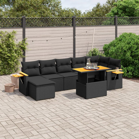 8-tlg. Garten-Sofagarnitur mit Kissen Schwarz Poly Rattan