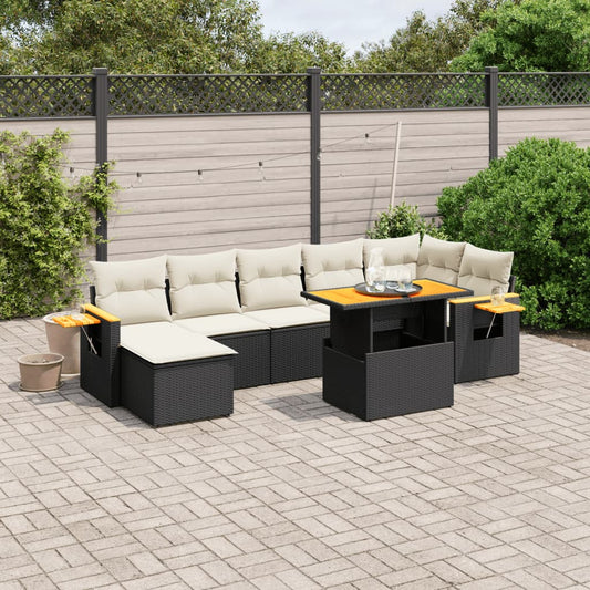 8-tlg. Garten-Sofagarnitur mit Kissen Schwarz Poly Rattan