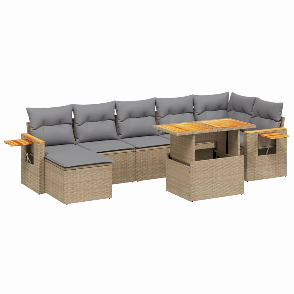 8-tlg. Garten-Sofagarnitur mit Kissen Beige Poly Rattan