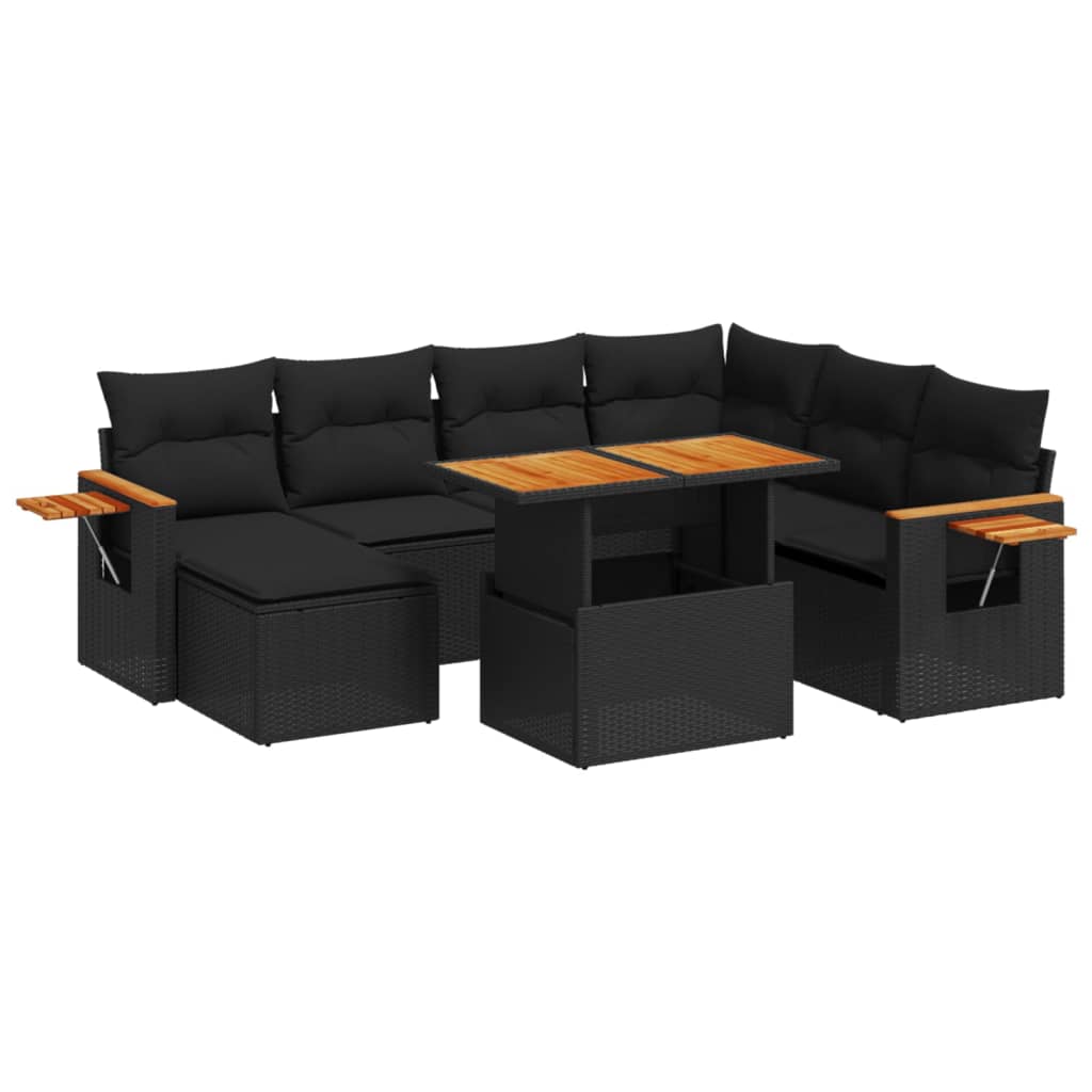 8-tlg. Garten-Sofagarnitur mit Kissen Schwarz Poly Rattan