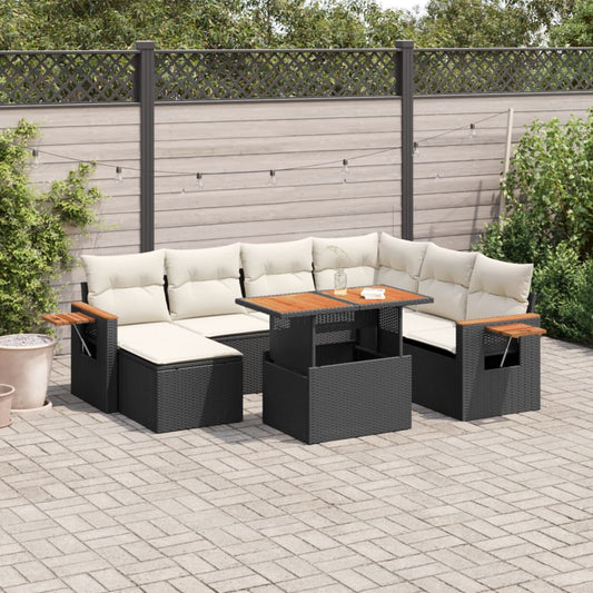 8-tlg. Garten-Sofagarnitur mit Kissen Schwarz Poly Rattan