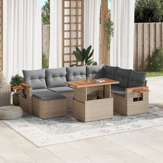 8-tlg. Garten-Sofagarnitur mit Kissen Beige Poly Rattan