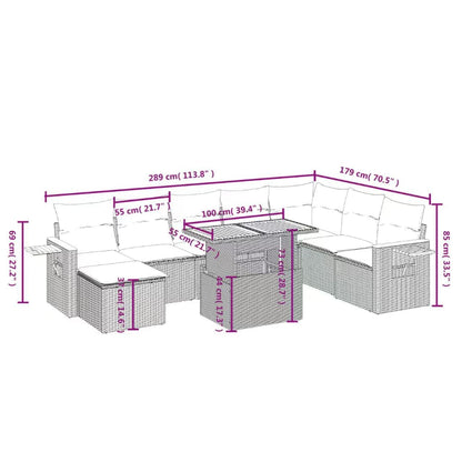 9-tlg. Garten-Sofagarnitur mit Kissen Schwarz Poly Rattan