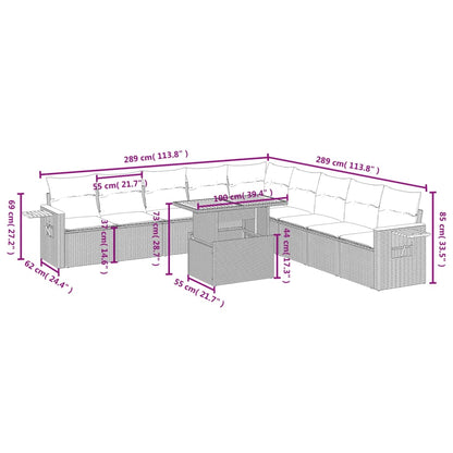 11-tlg. Garten-Sofagarnitur mit Kissen Schwarz Poly Rattan