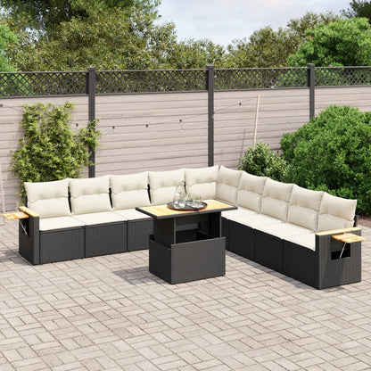 11-tlg. Garten-Sofagarnitur mit Kissen Schwarz Poly Rattan