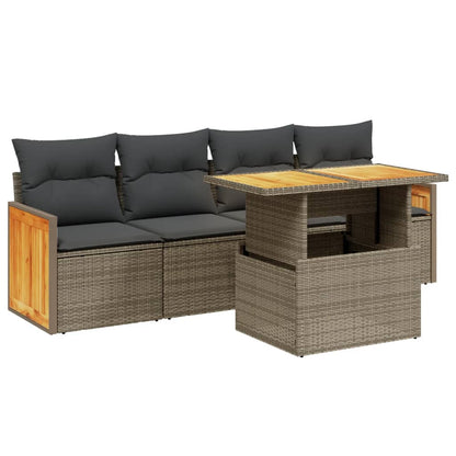 5-tlg. Garten-Sofagarnitur mit Kissen Grau Poly Rattan