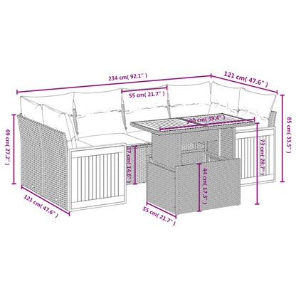 7-tlg. Garten-Sofagarnitur mit Kissen Schwarz Poly Rattan