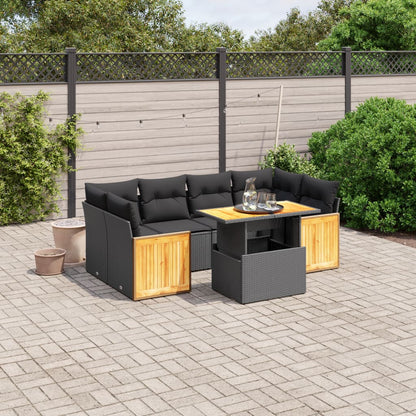 7-tlg. Garten-Sofagarnitur mit Kissen Schwarz Poly Rattan