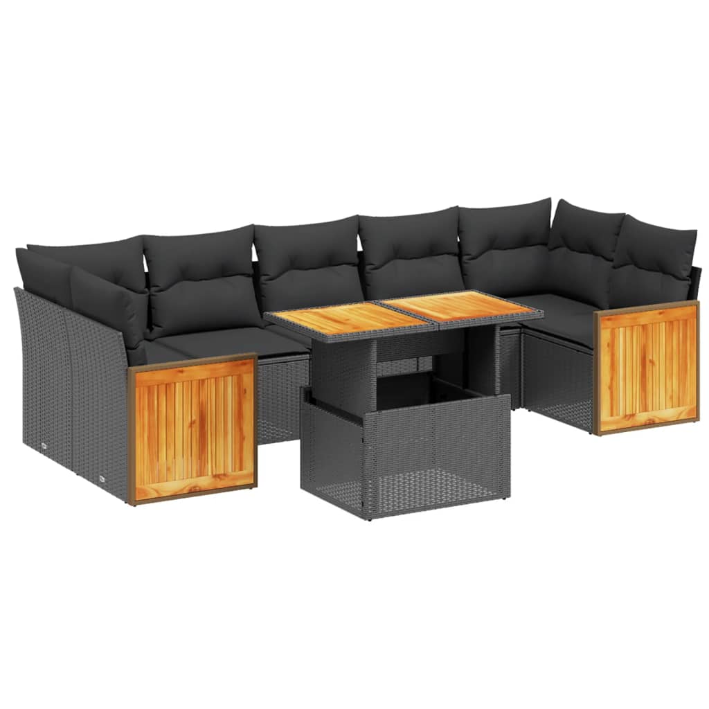 8-tlg. Garten-Sofagarnitur mit Kissen Schwarz Poly Rattan