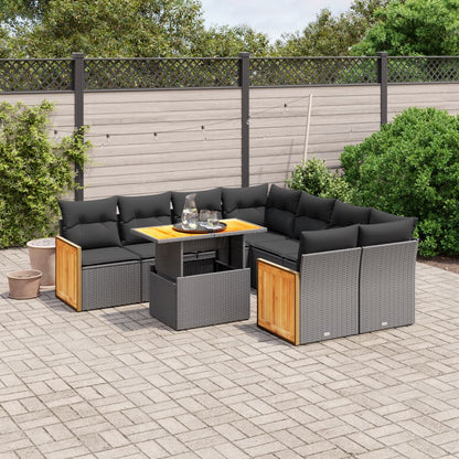 9-tlg. Garten-Sofagarnitur mit Kissen Schwarz Poly Rattan