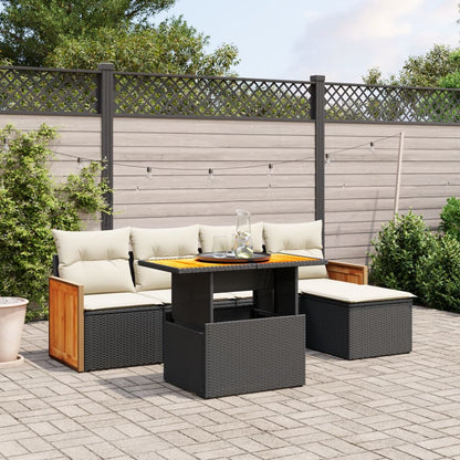 6-tlg. Garten-Sofagarnitur mit Kissen Schwarz Poly Rattan