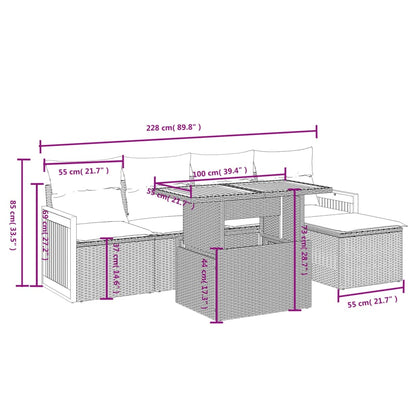 6-tlg. Garten-Sofagarnitur mit Kissen Grau Poly Rattan